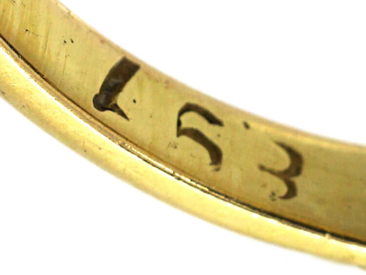 Edwardian 18ct Gold Carved Half Hoop Sapphire & Diamond Ring