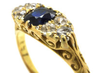 Edwardian 18ct Gold Carved Half Hoop Sapphire & Diamond Ring