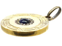 Art Deco 14ct Gold, Cabochon Sapphire & Rose Diamonds Round Locket