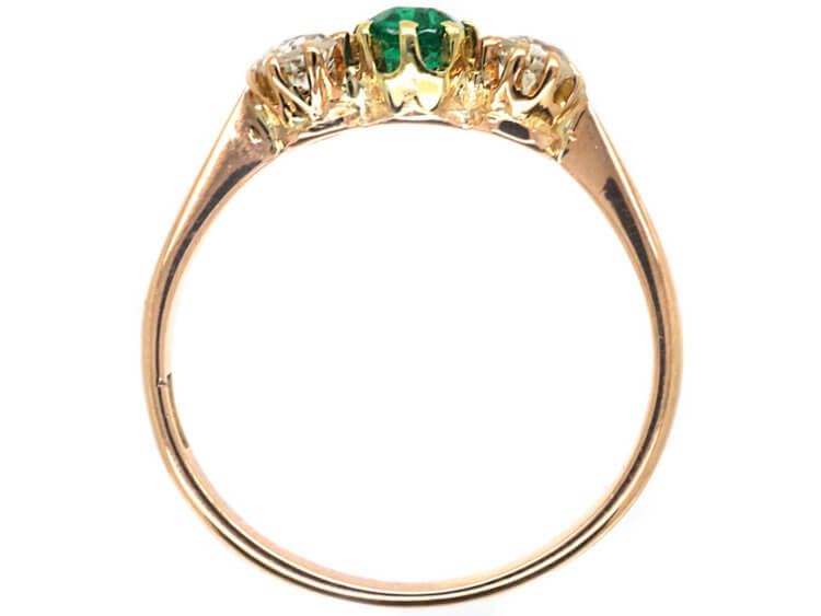 Edwardian 14ct Gold, Three Stone Diamond & Emerald Ring