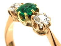 Edwardian 14ct Gold, Three Stone Diamond & Emerald Ring