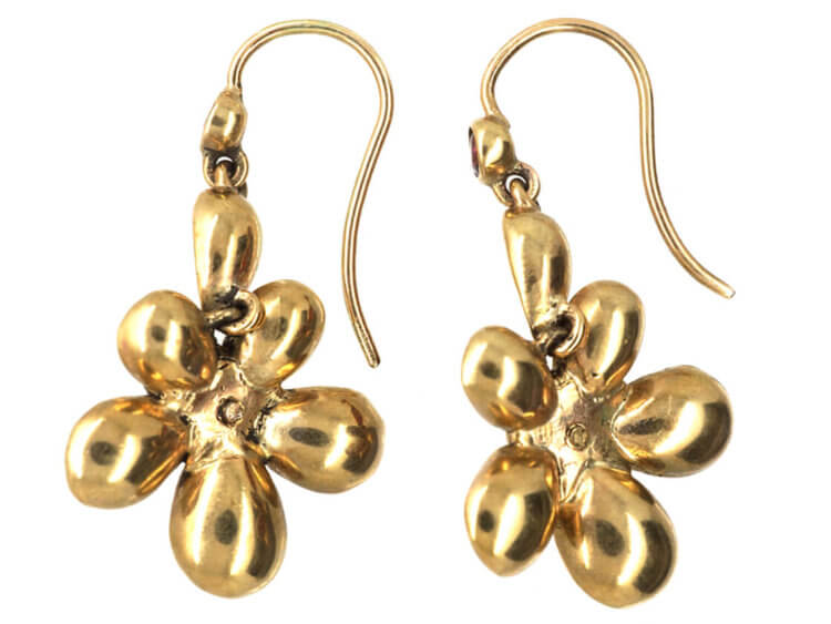 Edwardian Gold & Flat Cut Garnet Pansy Earrings