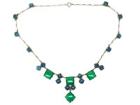 Art Deco Silver & Blue & Green Chalcedony Necklace