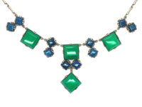 Art Deco Silver & Blue & Green Chalcedony Necklace