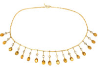 Edwardian 15ct Gold Fringe Necklace set with Citrines & Rock Crystal