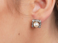 Art Deco 18ct White Gold, Diamond & Pearl Earrings