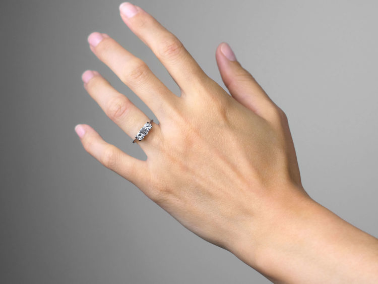 Art Deco 18ct White Gold Three Stone Diamond Ring
