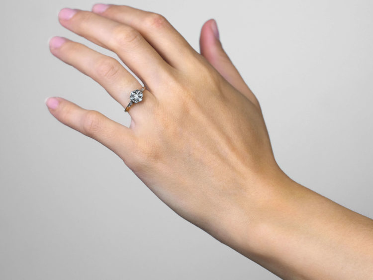 Edwardian 18ct Gold & Platinum, Diamond Cluster Ring with Diamond Set Shoulders