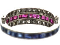 Art Deco 18ct White Gold Ruby, Diamond & Sapphire Flipover Ring