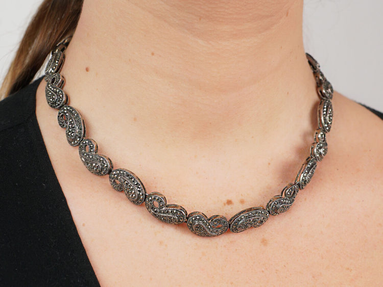 1950s Silver & Marcasite Paisley Design Collar