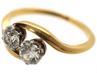 Edwardian 18ct Gold Two Stone Diamond Crossover Ring