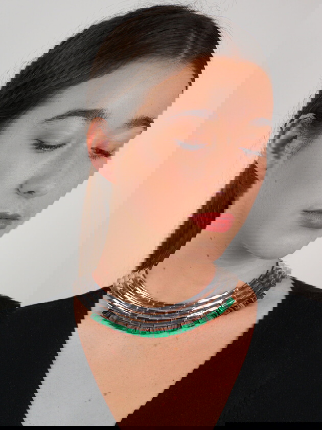 Mexican Silver & Malachite Collar by the Monteros Workshop