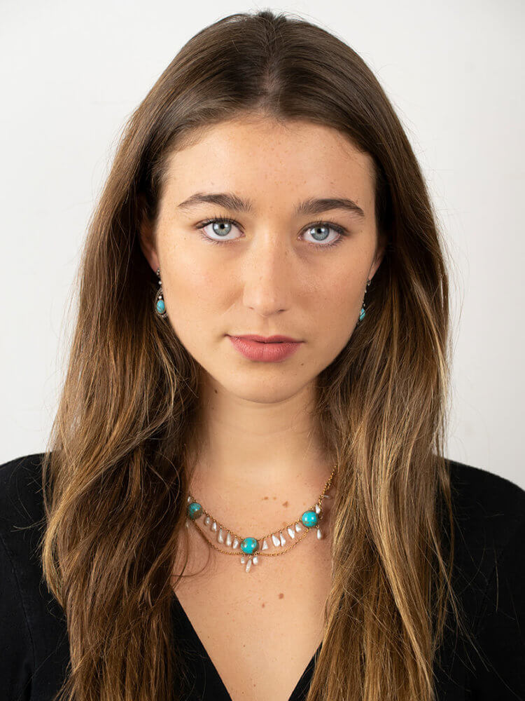 Gold,Turquoise ​& Mississippi Pearl Necklace by Murrle Bennett