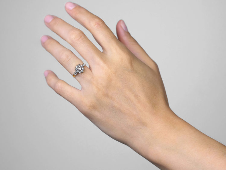 Victorian 18ct Gold Rose Diamond Cluster Ring with Diamond Set Shoulders