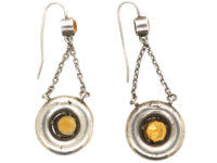Victorian Scottish Silver, Citrine, Garnet & Agate Drop Earrings