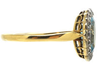 Edwardian 18ct Gold, Aquamarine & Diamond Cluster Ring