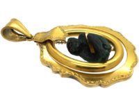 Victorian 18ct Gold & Malachite Carved Monkey Pendant