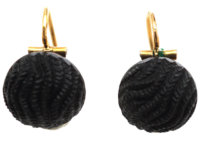 French 19th Century 18ct Gold & Black Glass Earrings