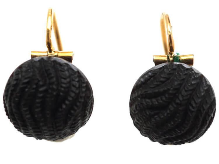 French 19th Century 18ct Gold & Black Glass Earrings