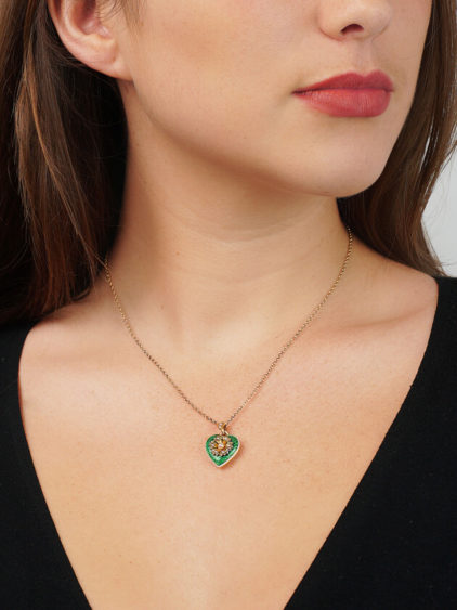 Edwardian 15ct Gold, Enamel & Natural Split Pearl Heart Pendant with Locket Back