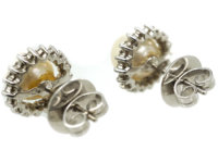 14ct White Gold, Pearl & Diamond Cluster Earrings