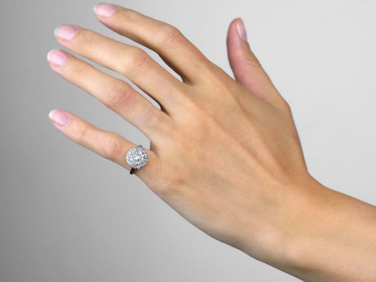 Late Edwardian 18ct Gold & Platinum, Diamond Triple Row Pave Set Cluster Ring