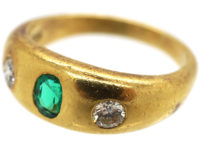 18ct Gold Emerald & Diamond Rub Over Set Ring