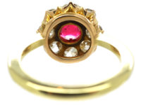 Victorian 18ct Gold, Diamond and Pink Spinel Cluster Ring
