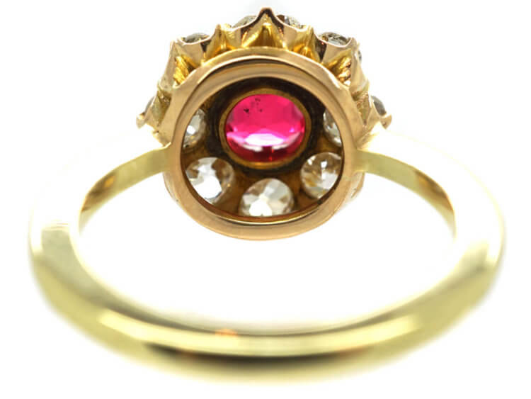Victorian 18ct Gold, Diamond and Pink Spinel Cluster Ring