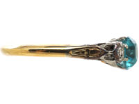 Art Deco 18ct Gold Blue Zircon & Diamond Ring