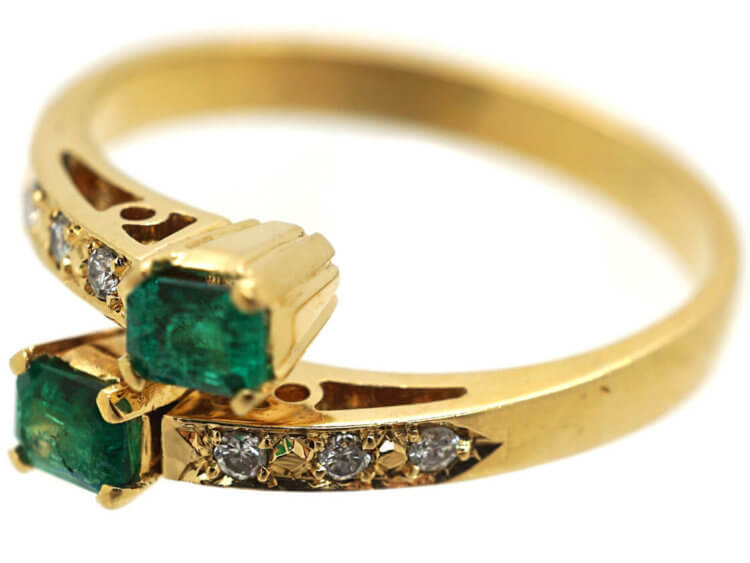 18ct Gold Emerald & Diamond Crossover Ring