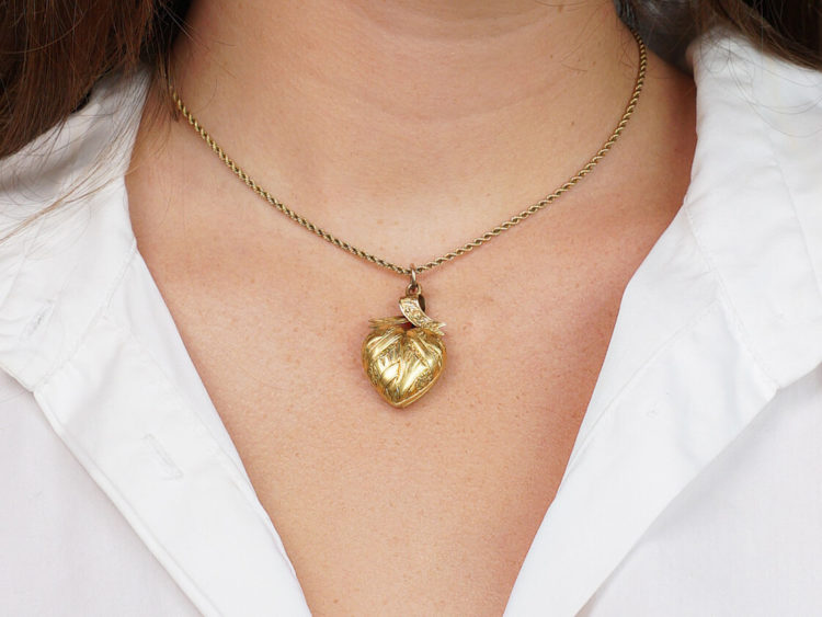 Victorian Heart Shaped Pendant with Ribbon Top
