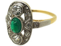 Art Deco Emerald & Diamond Oval Shaped Ring