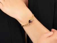 15ct Gold Amethyst & Natural Split Pearls Bangle