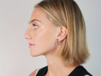 Edwardian 15ct Gold, Turquoise & Diamond Drop Earrings with Bow Tops