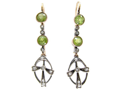Edwardian Peridot & Diamond Drop Earrings