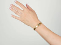 Edwardian 15ct Gold Buckle Bangle set with Diamonds & Natural Split Pearls