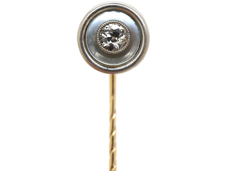Art Deco 18ct Gold, Platinum & Mother of Pearl Tie Pin set with a Diamond
