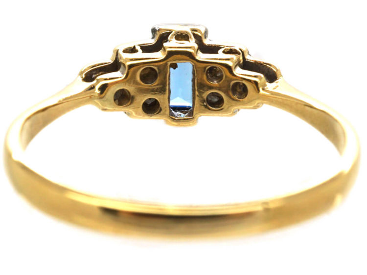 Art Deco 18ct Gold & Platinum, Sapphire & Diamond Step Cut Ring