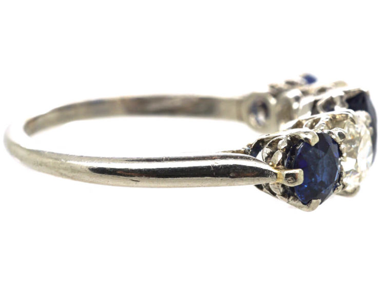 Art Deco Platinum, Sapphire & Diamond Five Stone Ring