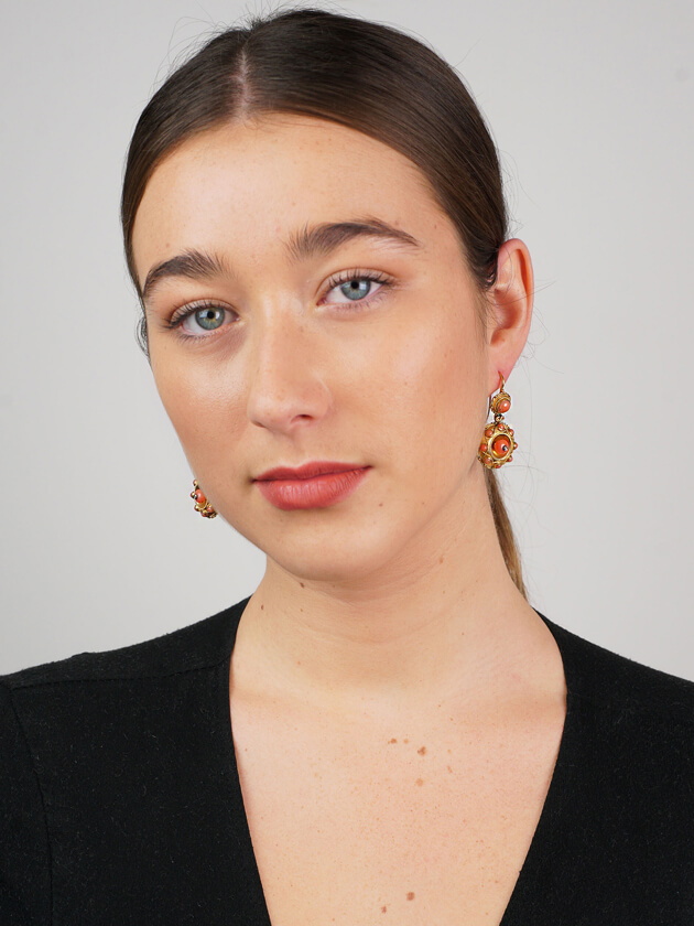 18ct Gold & Coral Victorian Drop Earrings