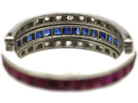 Art Deco Platinum, Ruby, Sapphire ​& Diamond Flipover Night and Day Ring