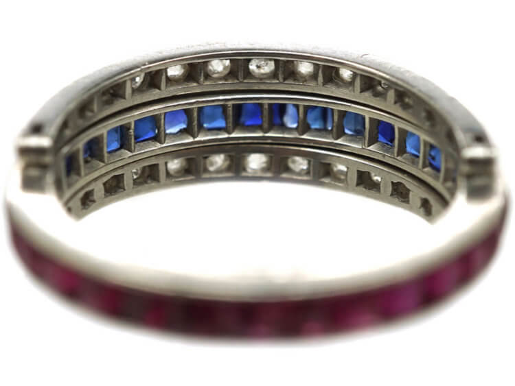 Art Deco Platinum, Ruby, Sapphire ​& Diamond Flipover Night and Day Ring