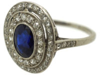 Edwardian Platinum, Sapphire & Diamond Oval Double Cluster Ring