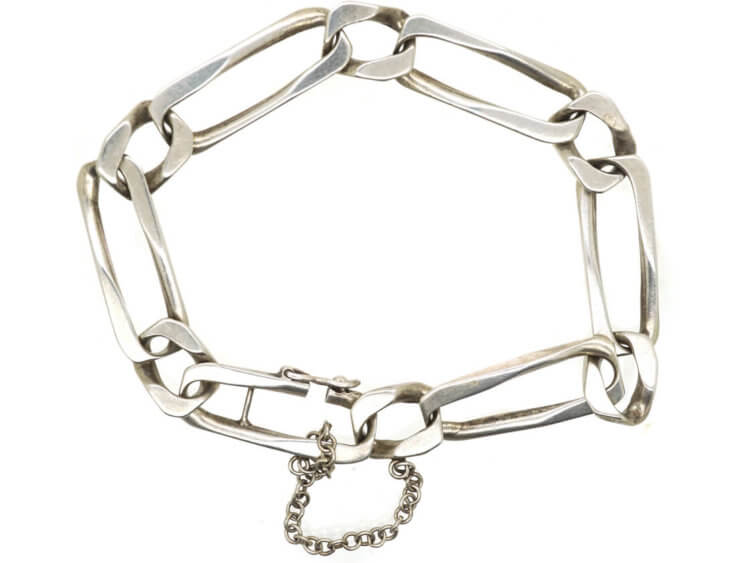 French 1970s Silver Long Curb Link Bracelet