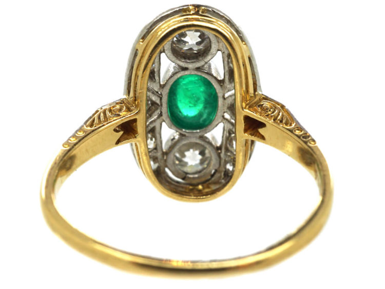 Art Deco Emerald & Diamond Oval Shaped Ring