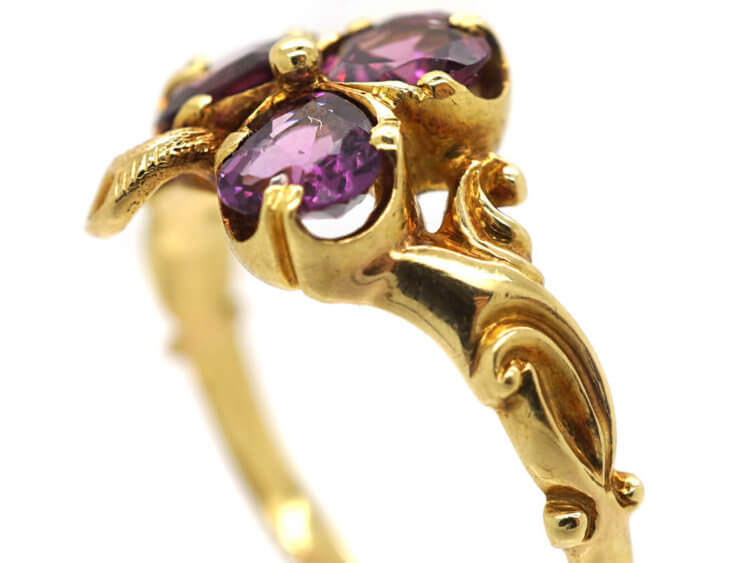 Edwardian 18ct Gold & Almandine Garnet Irish Clover Ring