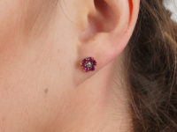 18ct Gold, Ruby & Diamond Cluster Earrings
