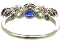 Art Deco Platinum, Sapphire & Diamond Five Stone Ring