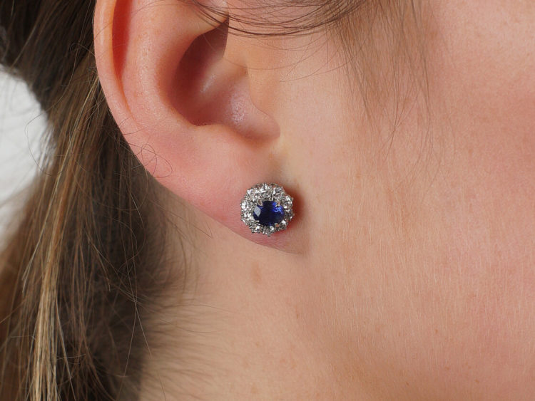 18ct White Gold, Sapphire & Diamond Cluster Earrings